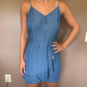 1250°C Chambray Wrap-Style Ruffle Hem Romper – Size S